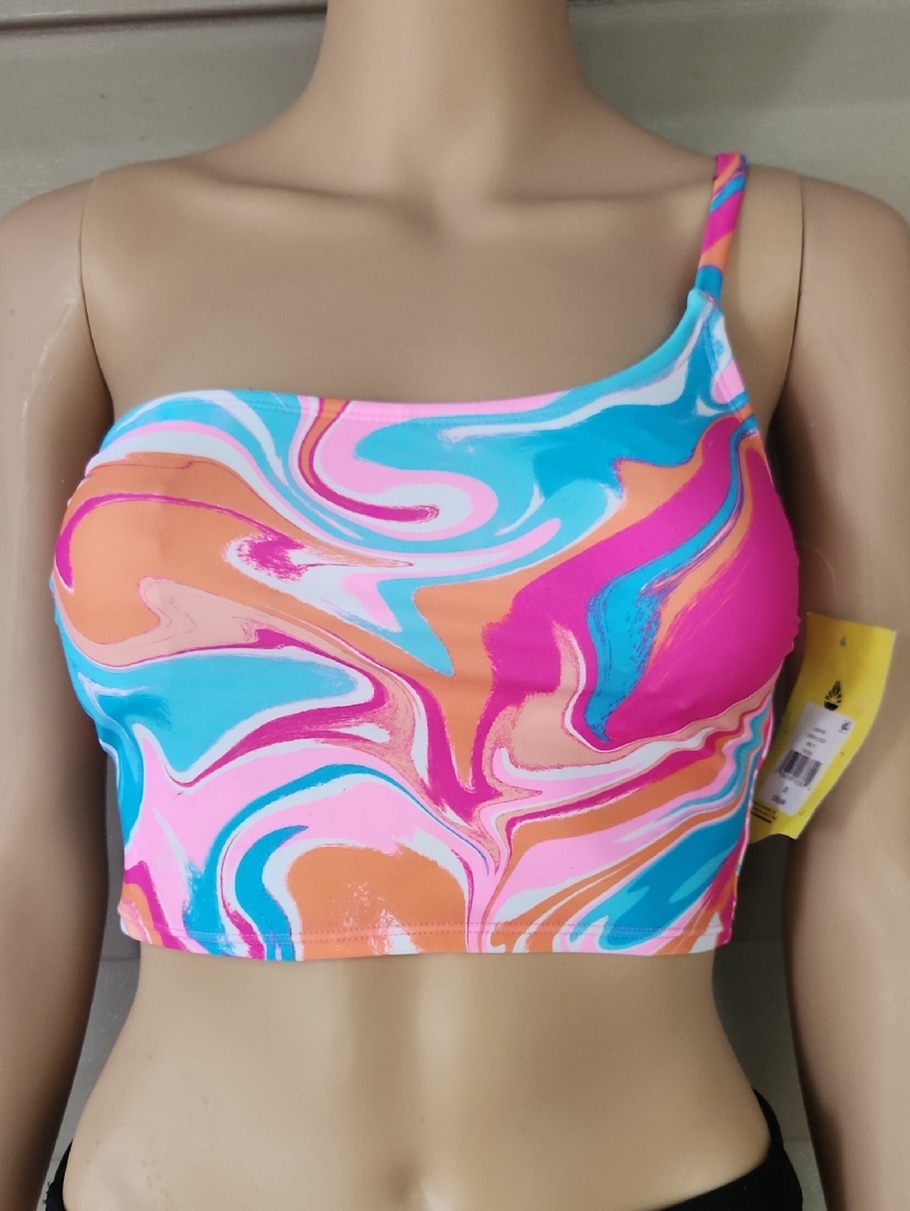 NWT Jrs. O'rageous One-Shoulder Swirl Print Bikini Top (Top Only)